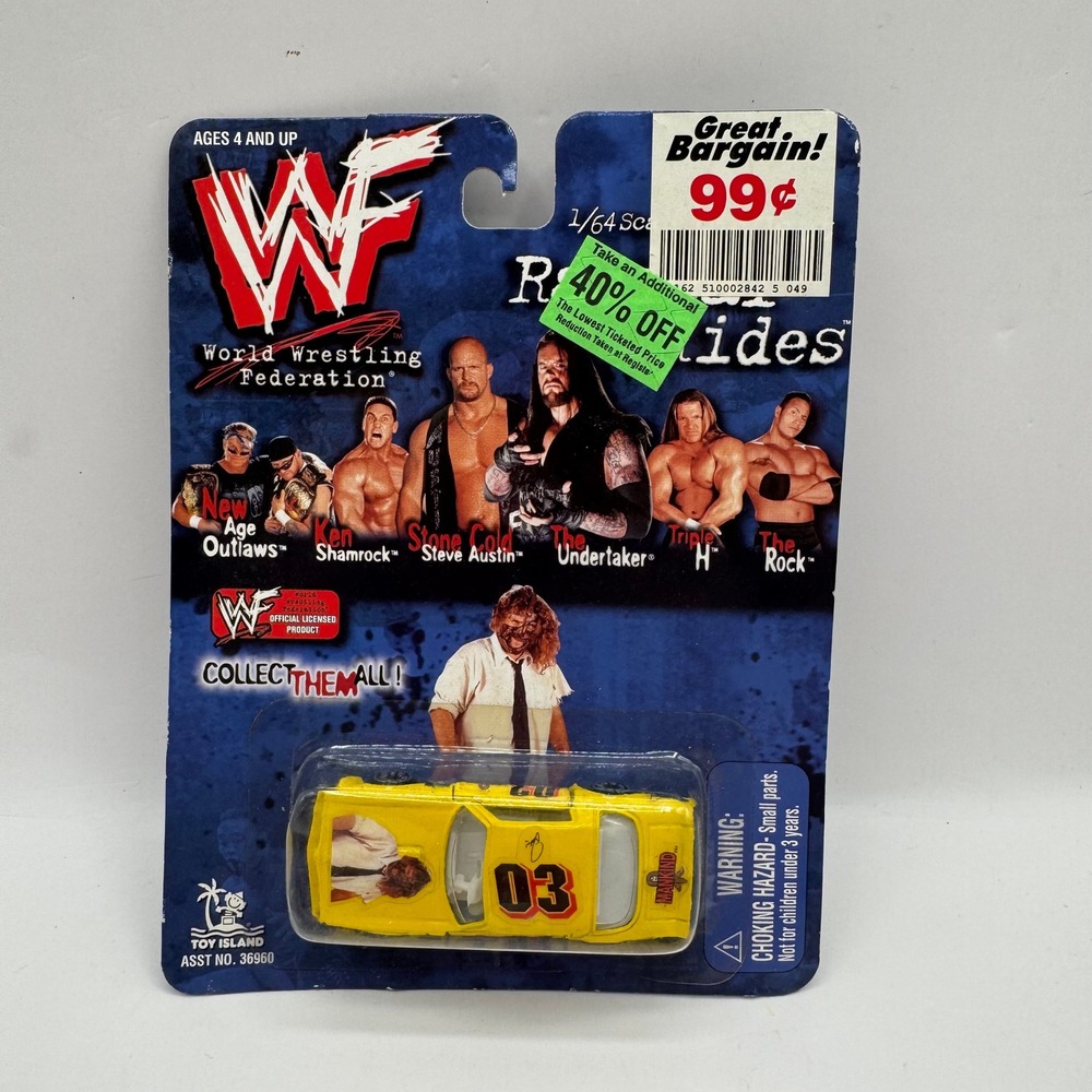 Toy Island WWF Radical Rides Mankind Die-Cast Car 1/64 Yellow 1999 Vintage 36960